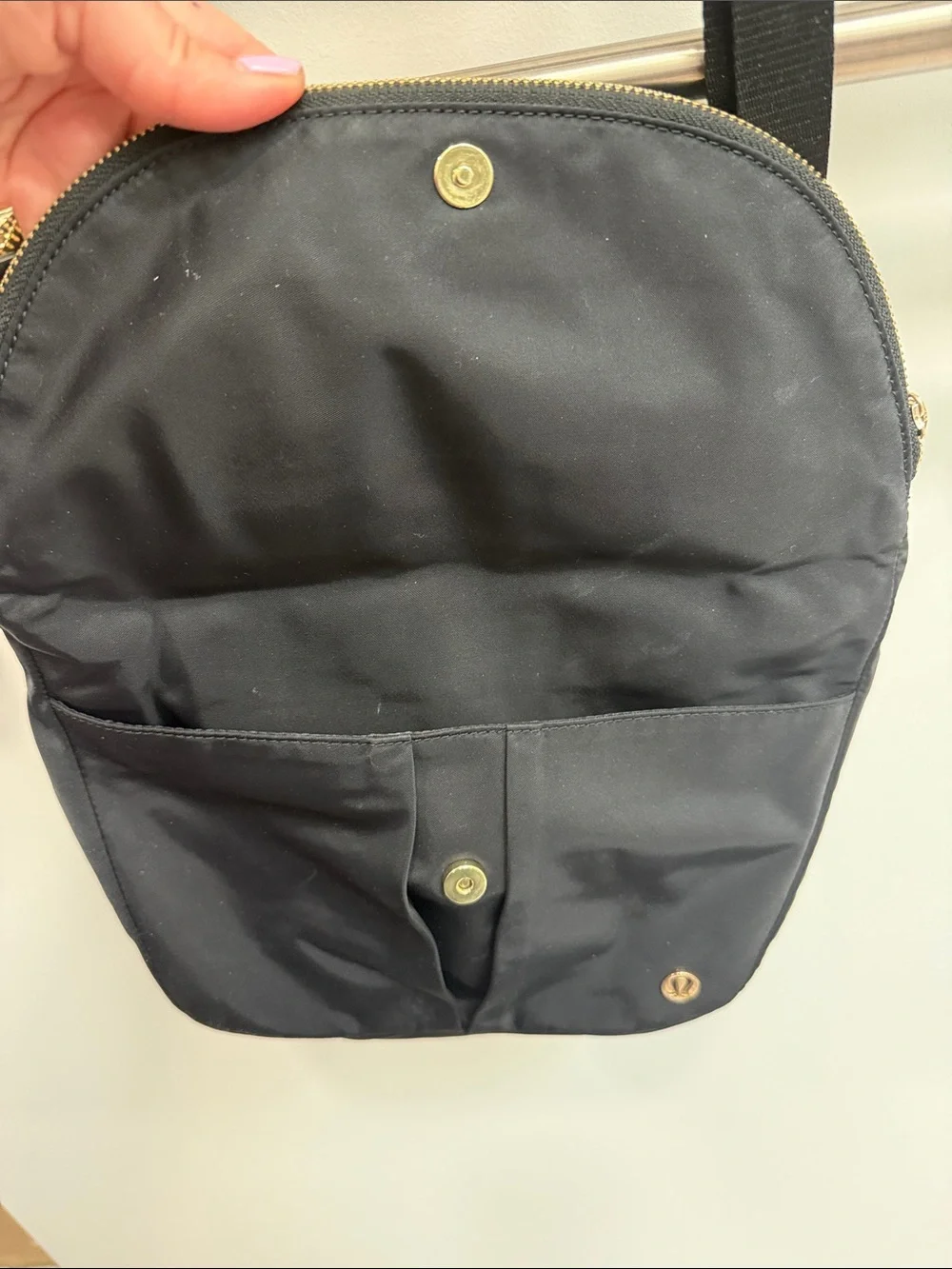 lululemon athletica Black Quilted Crossbody Bag with Gold Hardware